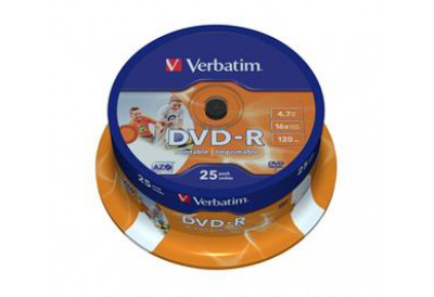 Verbatim DVD-R Wide Photo Printable 16X Speed 25 Spindle